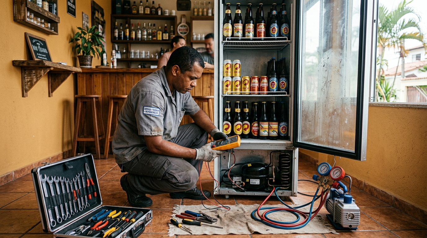Troca de termostato de cervejeira em atendimento técnico em Contagem‑MG